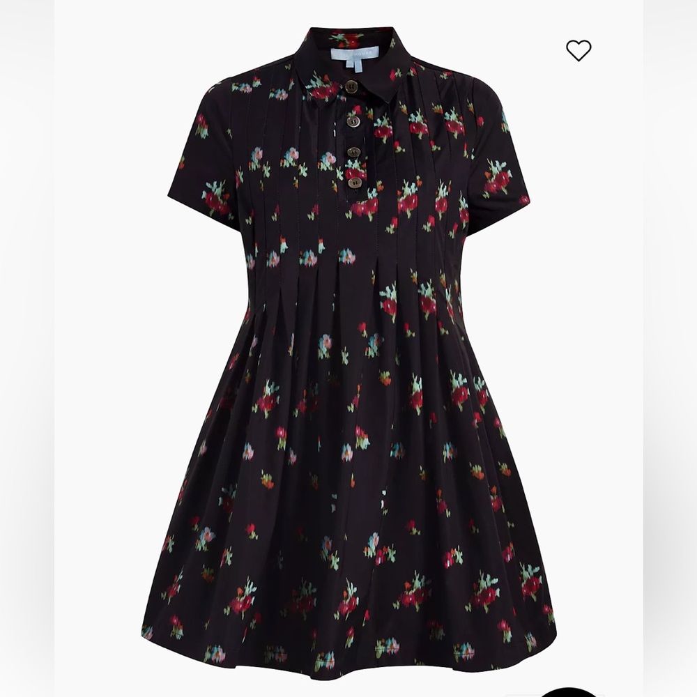 Hill House Home Rosalind Shirtdress Minidress Black Ikat Print Floral Sz S